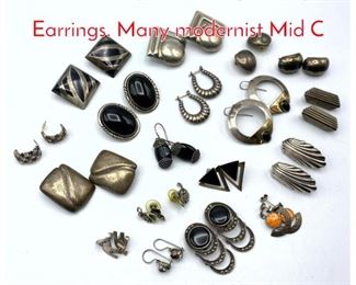 Lot 256 18 pair Sterling Vintage Earrings. Many modernist Mid C