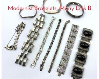 Lot 257 10pc Sterling Silver Modernist Bracelets. Many Link B