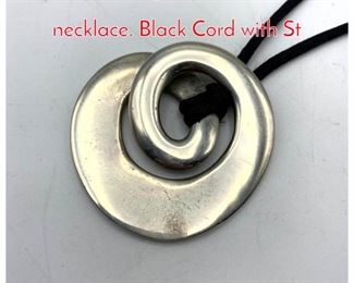 Lot 259 Sterling Modernist Pendant necklace. Black Cord with St