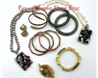 Lot 260 11pc Vintage Costume Jewelry. Figural Snake Slave Brac