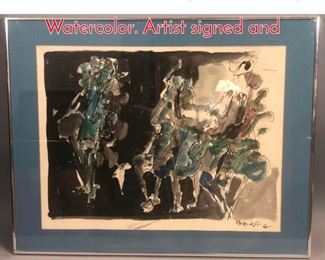 Lot 308 Abstract Figural Drawing Watercolor. Artist signed and