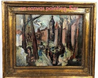 Lot 326 Hastings Figural city scene oil on canvas painting. Ear