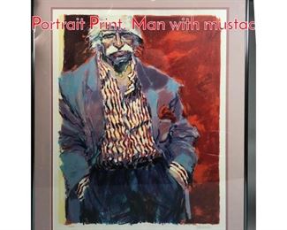 Lot 329 Pencil Signed Modernist Portrait Print. Man with mustac