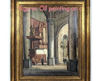 Lot 332 T. Hoek cathedral scene with figures. Oil painting on c