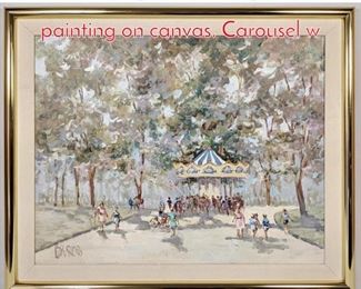 Lot 334 Signed Biros figural oil painting on canvas. Carousel w