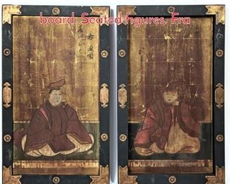 Lot 338 2pc Chinese ink paintings on board. Seated figures. Fra