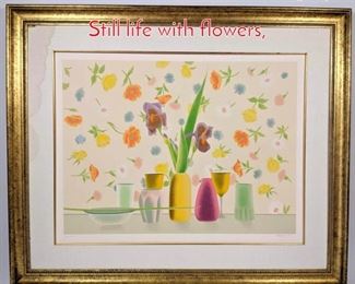Lot 340 Elizabeth Osborne lithograph. Still life with flowers,