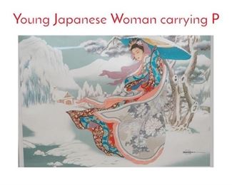 Lot 351 CAROLINE R YOUNG Print. Young Japanese Woman carrying P