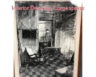 Lot 356 Large Modernist Charcoal Interior Drawing. Large sparse
