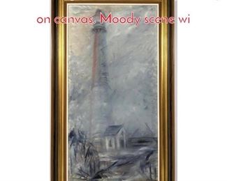 Lot 360 Lighthouse scene oil painting on canvas. Moody scene wi