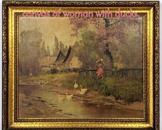 Lot 361 Neogrady Laszlo Painting on canvas of woman with ducks.