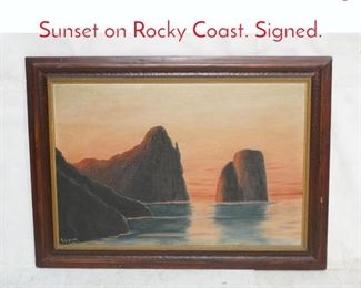 Lot 365 M. AVIGNONE Oil Painting Sunset on Rocky Coast. Signed.