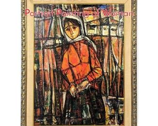 Lot 376 Signed Hojman 1965 Abstract Portrait Painting of Woman