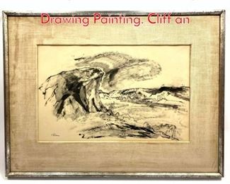 Lot 382 Signed Wilkins Landscape Ink Drawing Painting. Cliff an