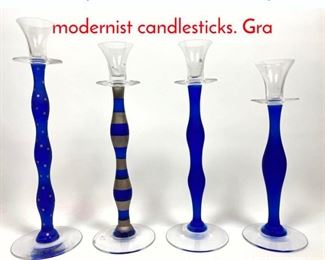 Lot 11 4pc Orrefors Sweden crystal modernist candlesticks. Gra