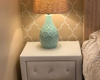 BAXTON STUDIO CARESSA CRYSTAL TUFTED WHITE LEATHER NIGHT STAND