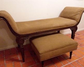 French antique upholstered window bench