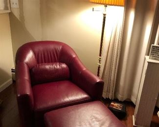 Red leather small club chair