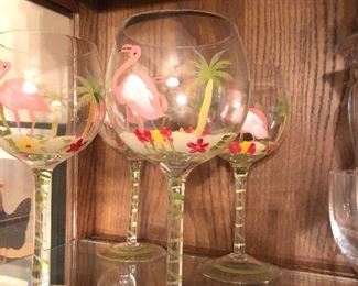 Hand painted flamingo wine glasses