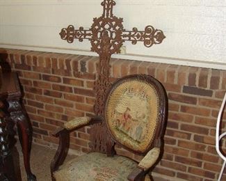 French chair and wrought iron cross