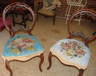 Pair of balloon back chairs with needlepoint seats