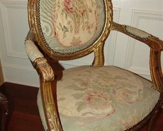 French fauteuil needlepoint chair in gilt wood