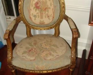 Gilt fauteuil chair with French needlepoint