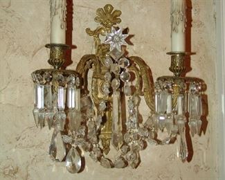 Pair wall crystal chandleabras