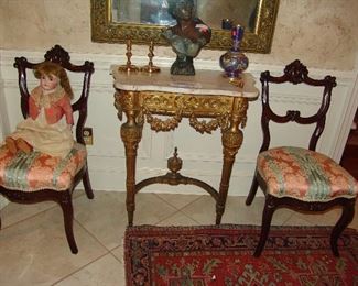 Pair Baloon back chairs   Console in picture attached and not for sale