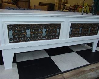 Painted long sofa chest with iron inserts