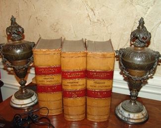 Pair urns and antique books