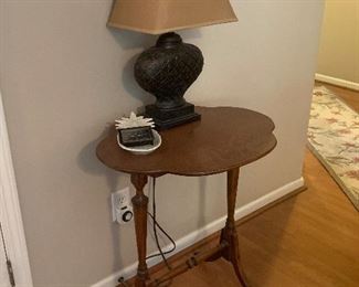 ANTIQUE TABLE AND LAMP