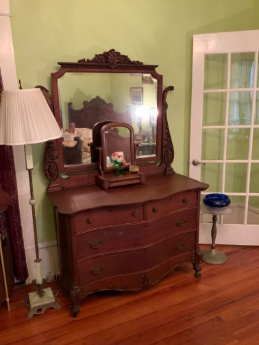 Nice antique dresser with matching bed!    Akro Agate Floor Lamp