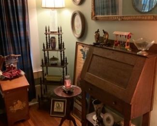 Antique oak Desk, small tables etc