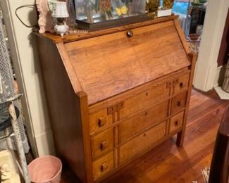 Antique Oak Desk, Butterflies