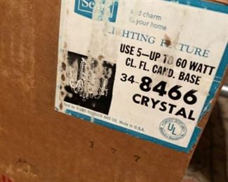 new old stock sears crystal chandelier in original box!