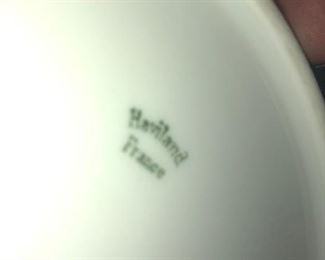 CLOSE UP VIEW OF HAVILAND LIMOGES FRANCE SIGNATURE -  LIMOGES ANTIQUE PORCELAIN DINNERWARE SET GOLD BAND - FAMILY PURCHASED ITEM FROM J. L. HUDSONS 