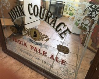 JOHN COURAGE INDIA PALE ALE HEAVY ANTIQUE MIRROR IN HEAVY WALNUT FRAME - PROVENANCE IN TOPINKA RESTAURANT FOR MORE THAN 55 YEARS  