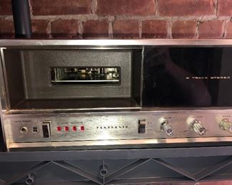 CLOSE UP VIEW OF VINTAGE ELECTRONICS STEREO RECEIVER - WORKS AND IN EXCELLENT CONDITION & 8 TRACK HIDDEN SLIDING DOOR PANEL FOR 8 TRACK TAPES