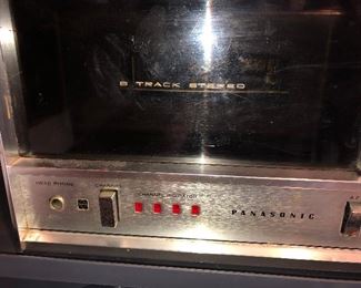CLOSE UP VIEW OF VINTAGE ELECTRONICS STEREO RECEIVER - WORKS AND IN EXCELLENT CONDITION & 8 TRACK HIDDEN SLIDING DOOR PANEL FOR 8 TRACK TAPES