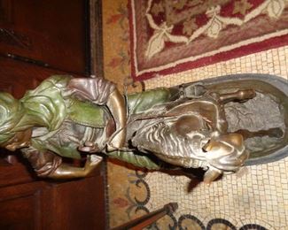 CLOSE OF VIEW OF RARE LARGE BRONZE ARABIC WARRIOR ON HORSE WITH ORIGINAL BARYE SIGNED SIGNATURE