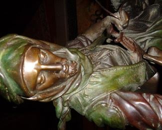 CLOSE OF AERIAL VIEW OF RARE LARGE BRONZE ARABIC WARRIOR ON HORSE WITH ORIGINAL BARYE SIGNED SIGNATURE