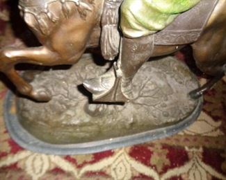 CLOSE OF AERIAL VIEW OF RARE LARGE BRONZE ARABIC WARRIOR ON HORSE WITH ORIGINAL BARYE SIGNED SIGNATURE