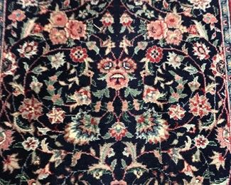 CLOSE UP VIEW OF DETAILED FLORAL SPRAYS OF DETAILED WEAVE OF IRANIAN FULL LENGTH SAROUK HAND WOVEN FLOOR RUNNER - HAND WOVEN IN EXCELLENT CONDITION  