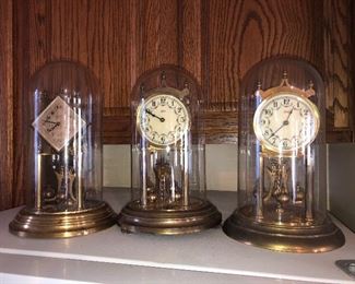 RARE COLLECTION OF RARE ANTIQUE SIGNED GERMAN GLASS DOME BRASS CLOCKS