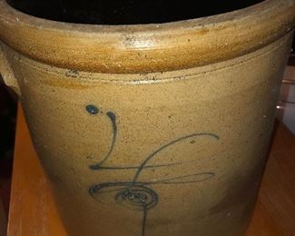 CLOSE UP VIEW OF VERY HEAVY LARGE 19TH CENTURY STONE CROCK WITH ARTIST MANUFACTURER SIGNATURE