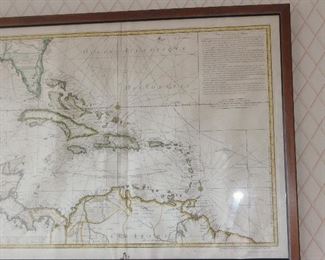 Antique map navigation, Caribbean islands dated