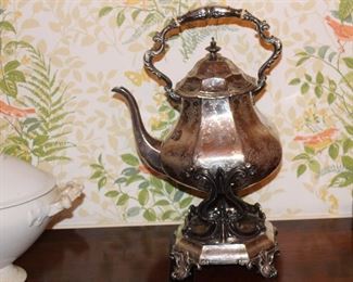 Silver plate tilting coffee/tea server with burner