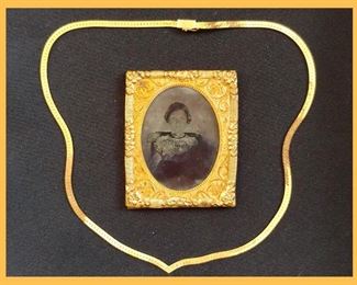 14K Gold Necklace and Antique Tintype Photo of a Very Cute Little Girl 