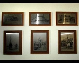 A few of a Larger Collection of Etched Metal Art 